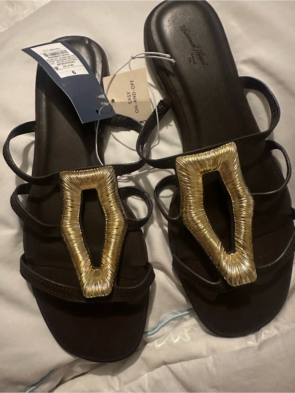 Universal Thread Black Strappy Sandals with Gold Accent